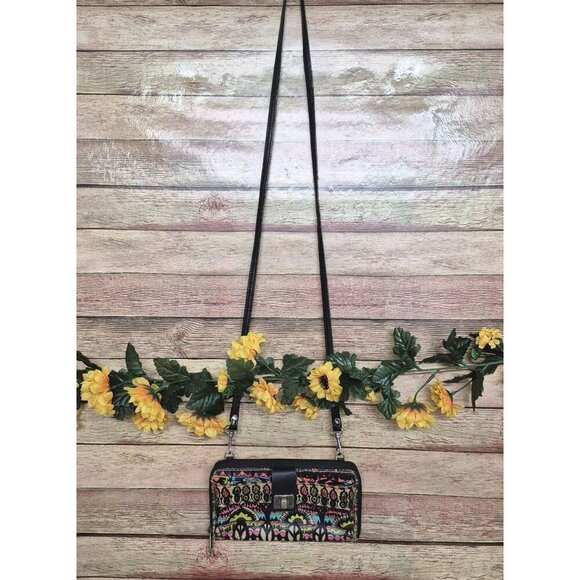 Sakroots Crossbody Zip Wallet Purse Coated Canvas Peace Sign Colorful Design - Picture 9 of 12